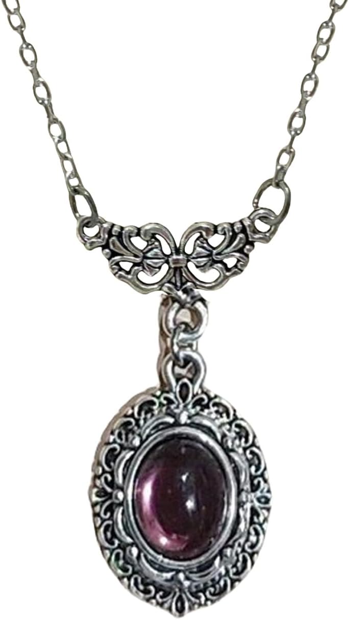 IS4U Gothic Vampire Necklace Vintage Stardust Crystal Cameo Pendant Necklace Punk Style Vampire Pendant Oval Necklace Satanic Demon Red Pendant Necklace Jewelry - Image 1